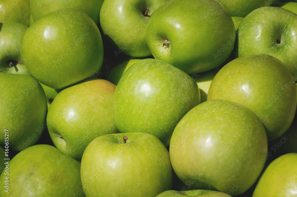 Green Apple for sale on market. Agriculture background. Top view. Close-up Green Apple for sale on market. Agriculture background. Top view. Close-up