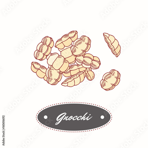 Hand drawn pasta gnocchi isolated on white. Element for restaurant or food package design