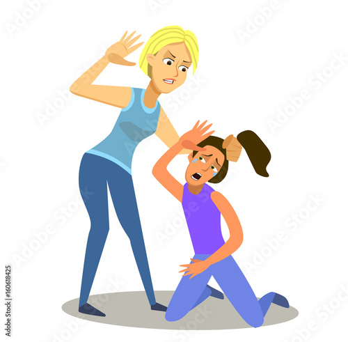 Illustration Featuring Two Girls Fighting