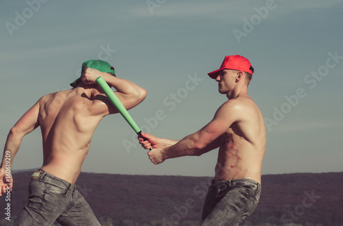 Photography men, baseball player with green bat
