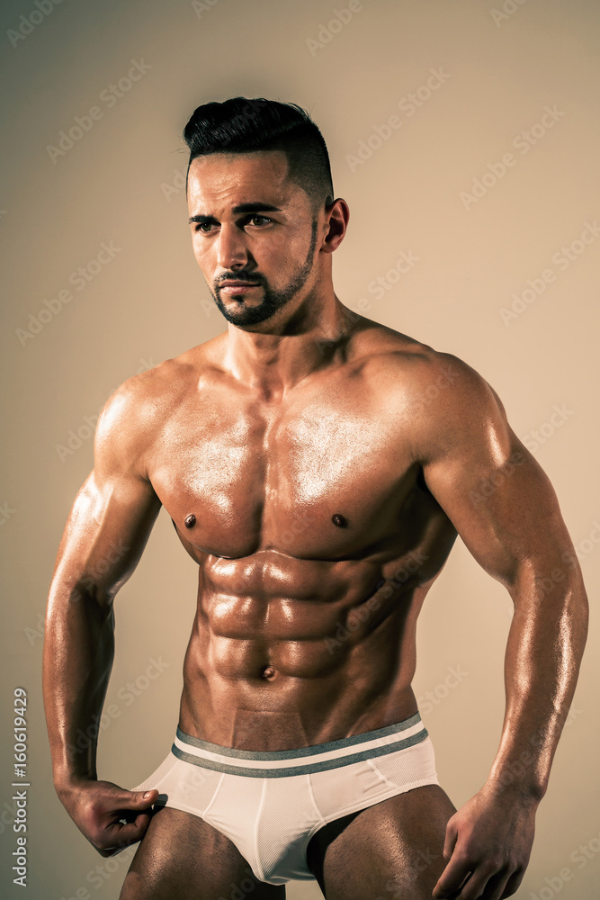 Fototapeta premium guy with muscular body in underwear pants