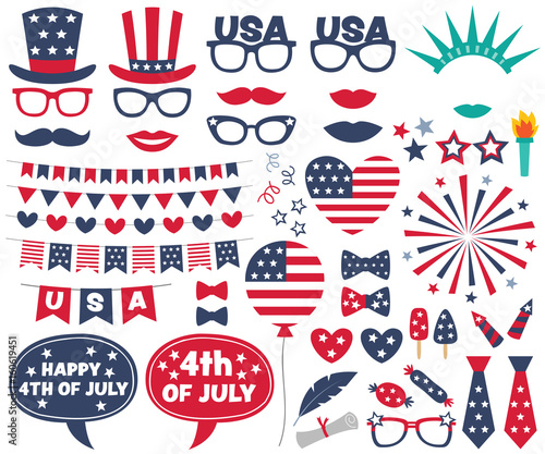 4th of July design elements and photo booth props set