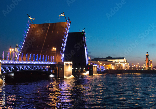 movable bridge, river Neva, white nights