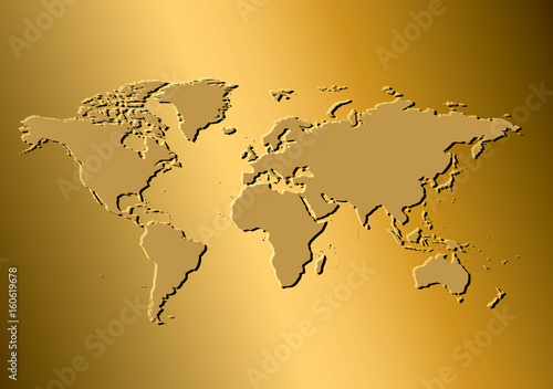golden background with map of the world - vector template