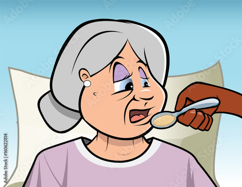 cartoon vector illustration of a patient being fed