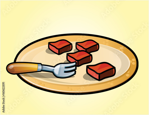 cartoon vector illustration of a plate with steak bits