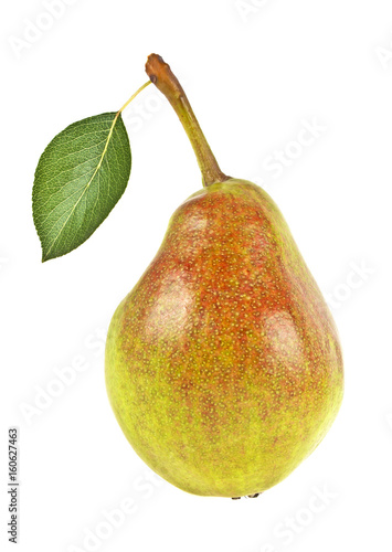 Pear with leaf on a white background