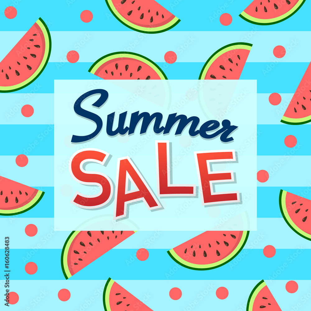 Summer sale - design with cute watermelons. Vector illustration.
