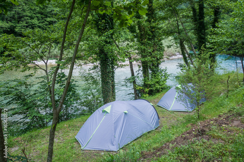 Nature camping next to river