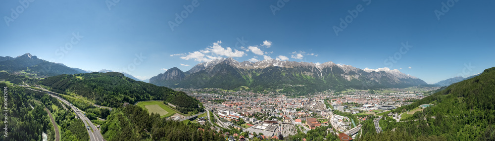 Innsbruck with the Nordkette and main transit route over the Brenner, Austria
