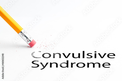 Closeup of pencil eraser and black convulsive Syndrome text. Convulsive Syndrome. Pencil with eraser. photo