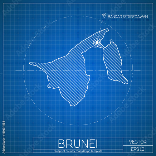 Bild auf Leinwand Brunei blueprint map template with capital city