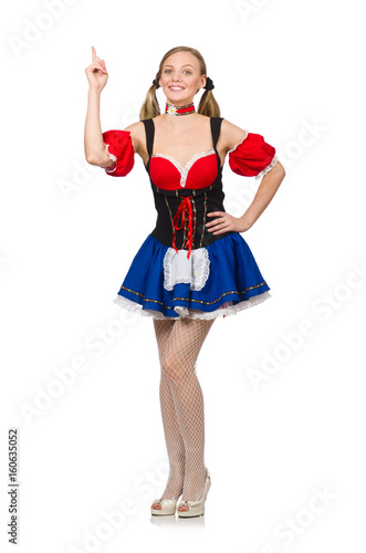 Woman in Oktoberfest concept on white