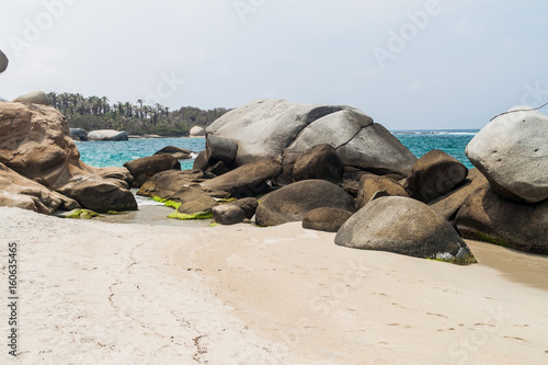 Huge boulders on a beach in Tayrona National Park, Colombia