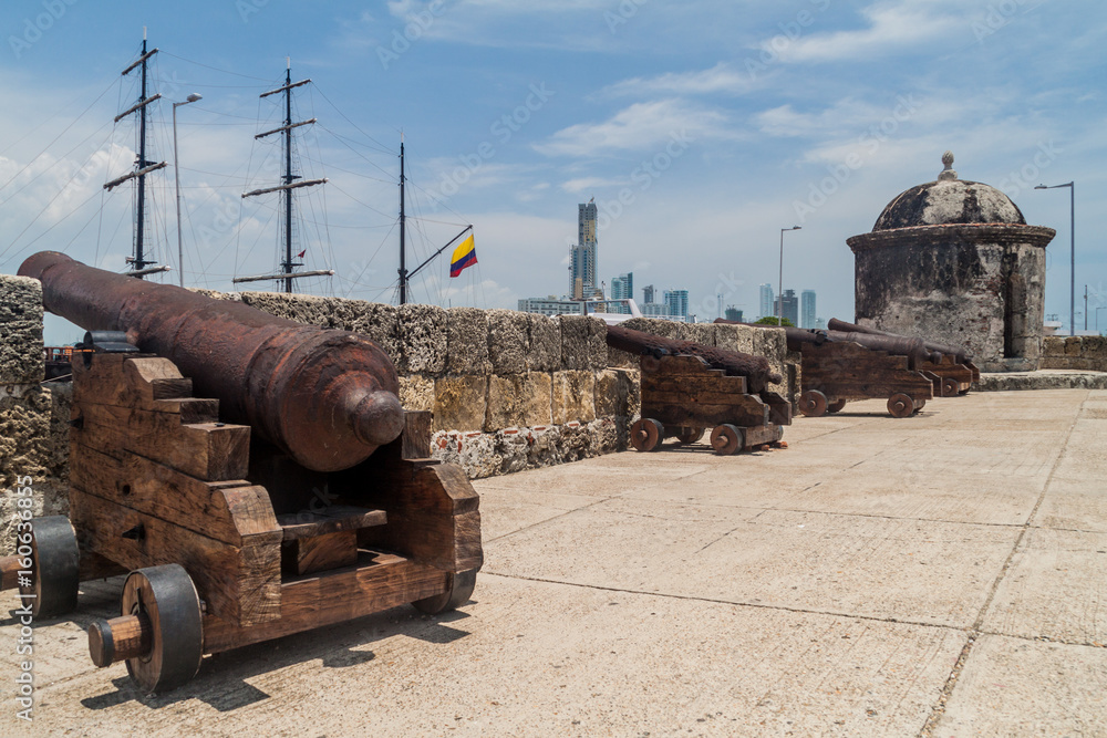 Cannons at the fortification walls of Cartagena, Colombia