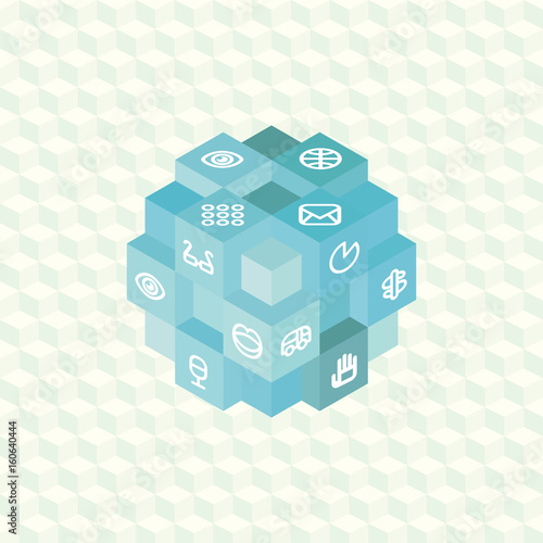 Isometric projection infographic array of cubes