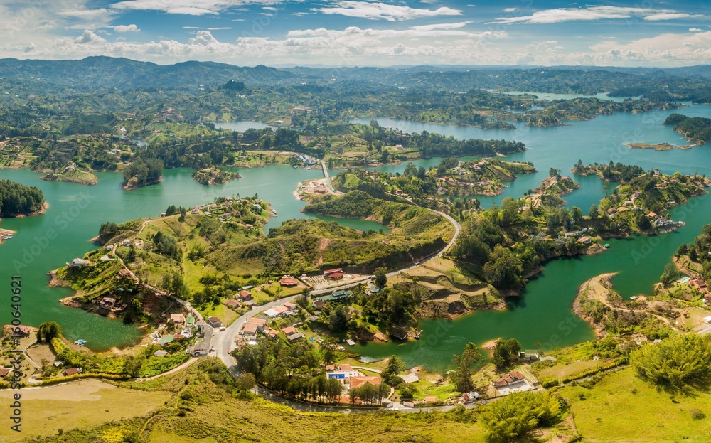 Aerial view of Guatape (Penol) dam lake in Colombia