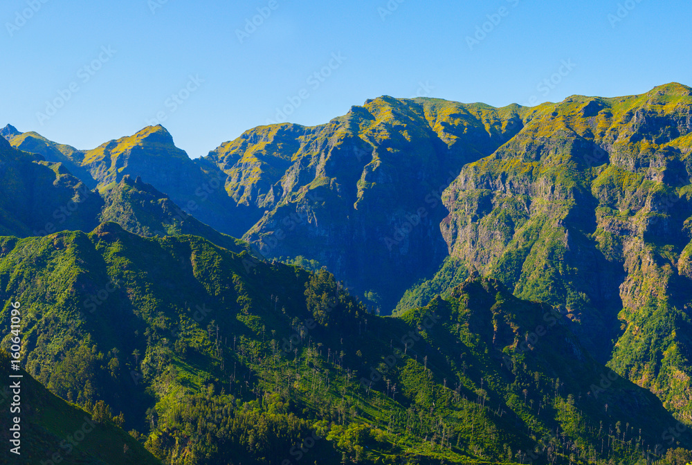 Naklejka premium View of mountains on the route Encumeada - Boca De Corrida, Madeira Island, Portugal, Europe.