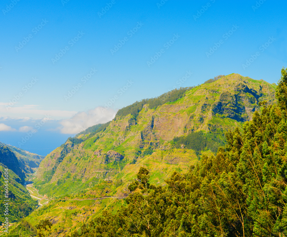 View of mountains on the route Encumeada - Boca De Corrida, Madeira Island, Portugal, Europe.