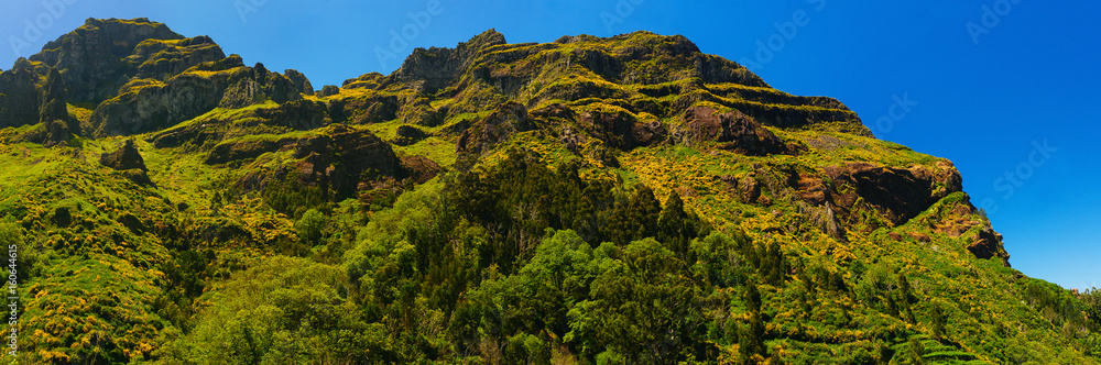 View of mountains on the route Encumeada - Boca De Corrida, Madeira Island, Portugal, Europe.