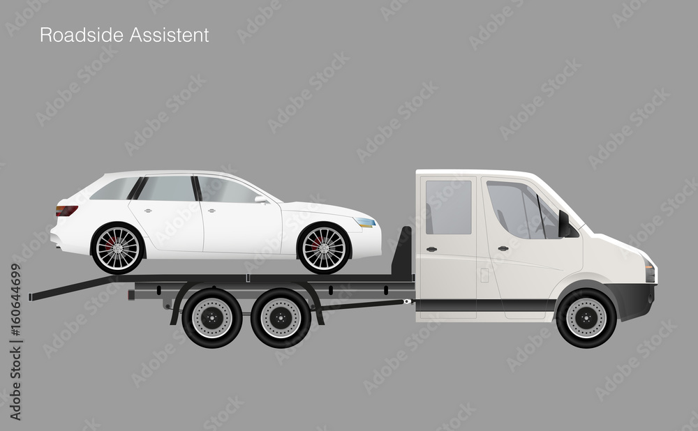 Roadside assistance tow truck illustration car. Vector