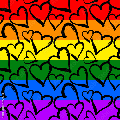 Gay pride rainbow colored hearts seamless pattern.