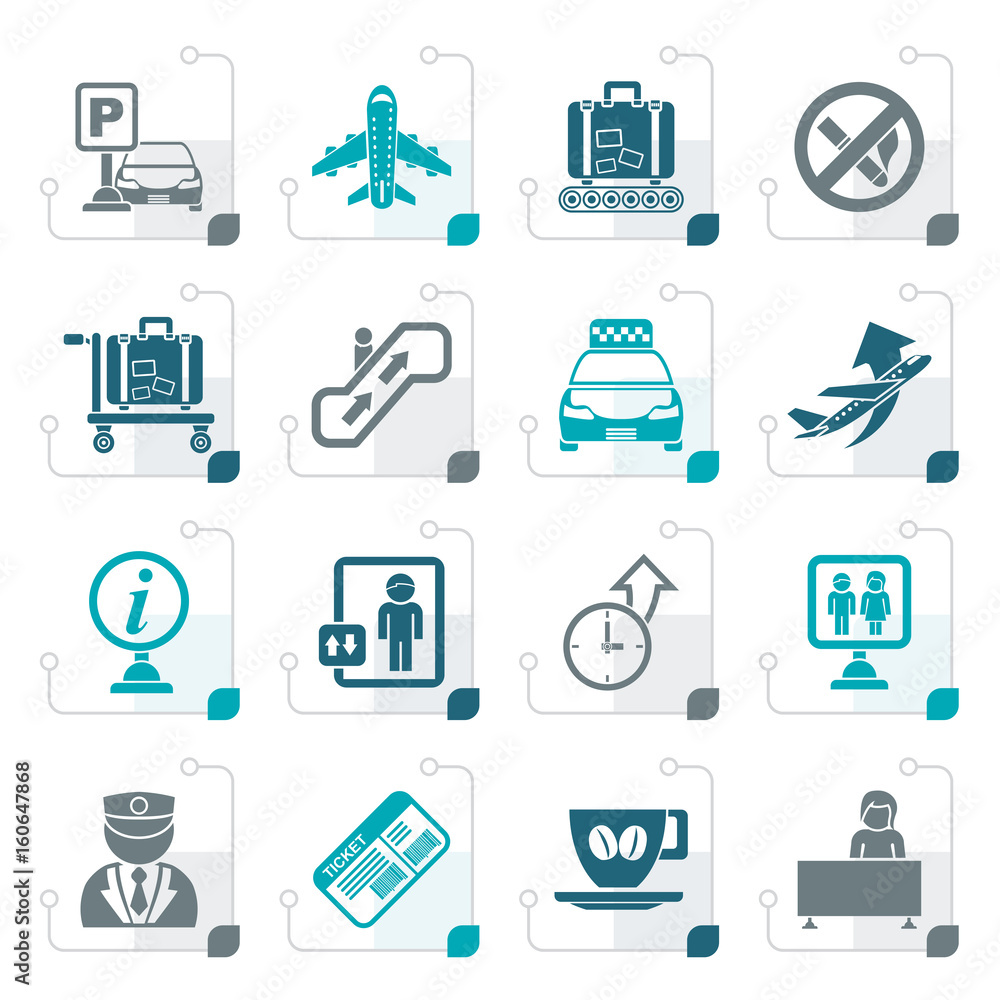 Stylized Airport and transportation icons - vector icon set Stylized Airport and transportation icons - vector icon set