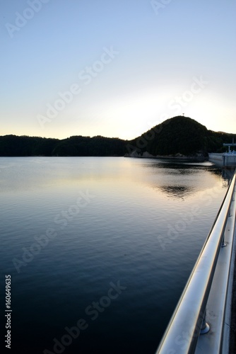 Lake Solina view from the top of the dam at sunset