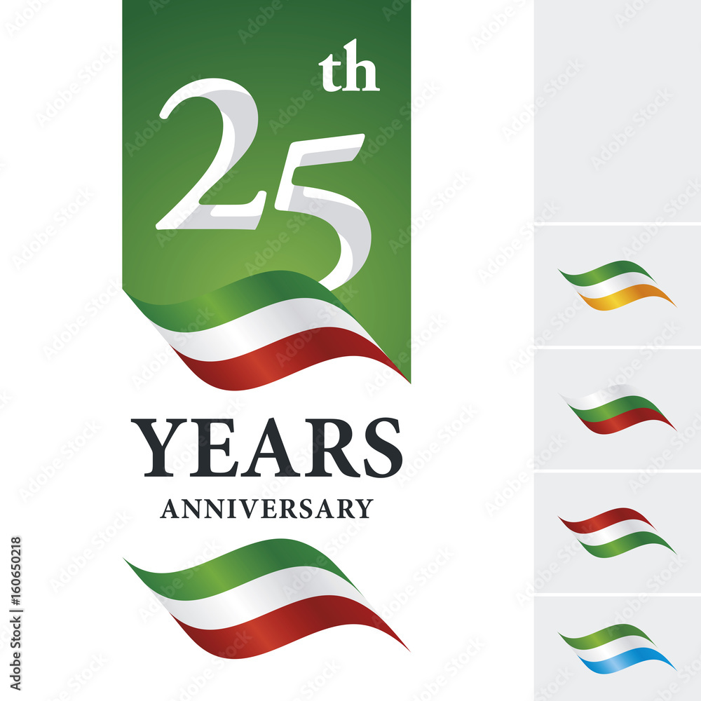 Anniversary 25 th years celebrating logo green white red ribbon