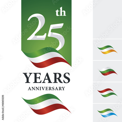 Anniversary 25 th years celebrating logo green white red ribbon