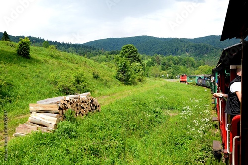 Obraz na płótnie Narrow gauge railway Bieszczady forest track and attractions w salonie