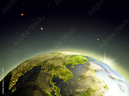Fototapeta Naklejka Na Ścianę i Meble -  Indochina from space in sunrise