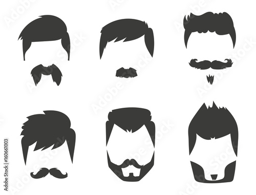 Vector set of hipster retro hair style mustache vintage old shave male facial beard haircut isolated illustration