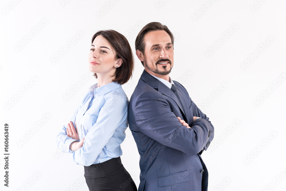 Pleasant couple is posing with positivity Pleasant couple is posing with positivity