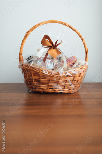 gift basket on grey background