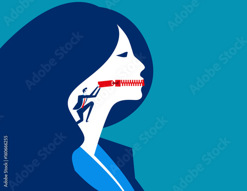 Business people zippered mouth. Concept business vector illustration.
