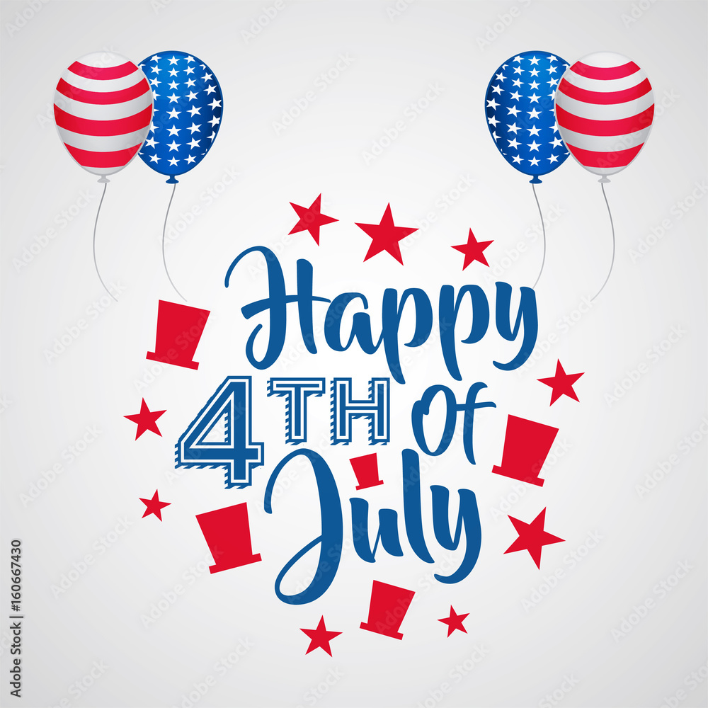 Obraz premium lettering happy fourth of july with balloon