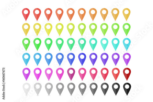 
Vector large set of flat isolated map pins on the white background. Concept of navigation, transportation, delivery and journey.