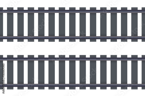 Vector isolated seamless pattern of rails on the white background for decoration. Concept of train transportation, metro, logistics and railroad.