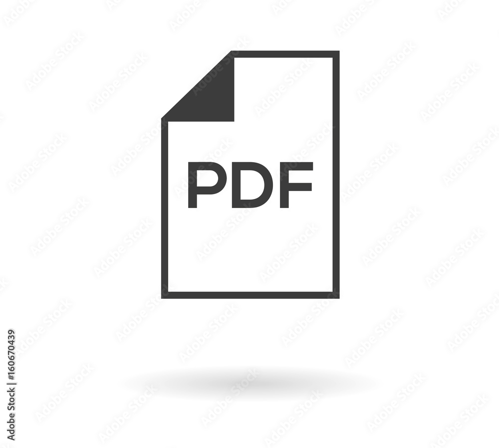 Simple greyscale icon with file and PDF text inside - can be used as button for download or upload pdf file, isolated on white with shadow Simple greyscale icon with file and PDF text inside - can be used as button for download or upload pdf file, isolated on white with shadow