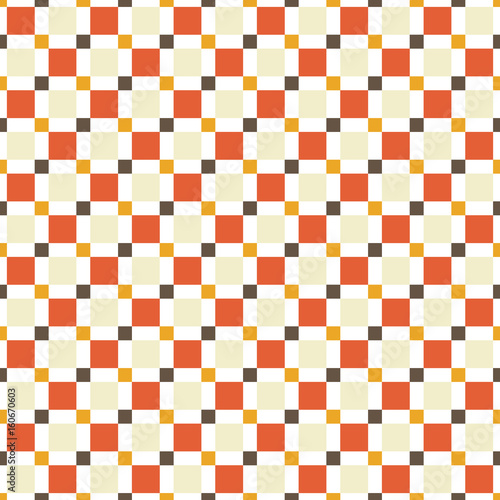 Seamless pattern made of colorful squares - tan, orange, red and brown on white background, modern kid texture, imitation of tiled floor or wall