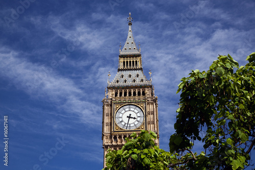 close up of Big Ben Clock Tower Against Blue Sky England United Kingdom