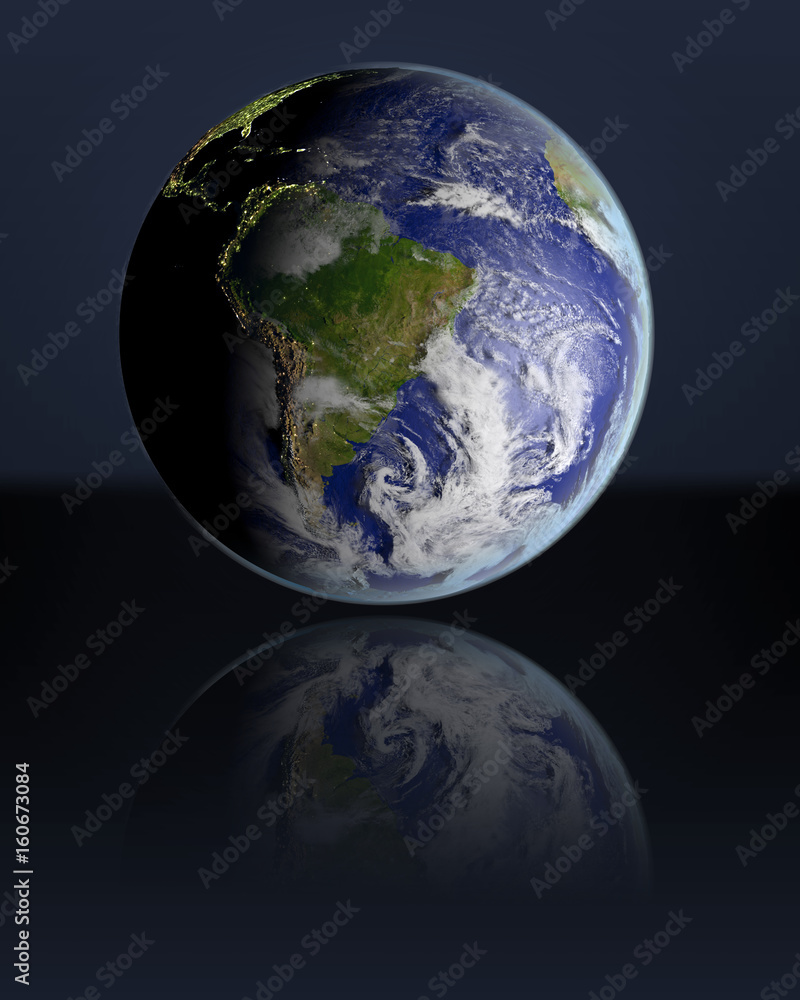 Globe facing South America in dark