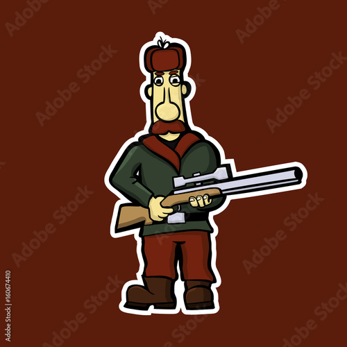 Sticker of the mustachioed hunter with a gun