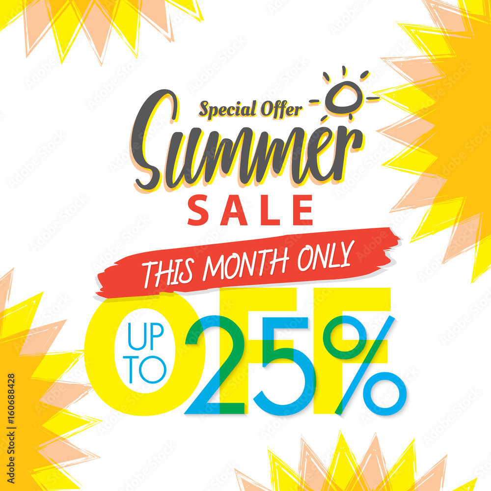 Summer Sale set V.4 25 percent colorful heading design for banner or poster. Sale and Discounts Concept. Vector illustration.