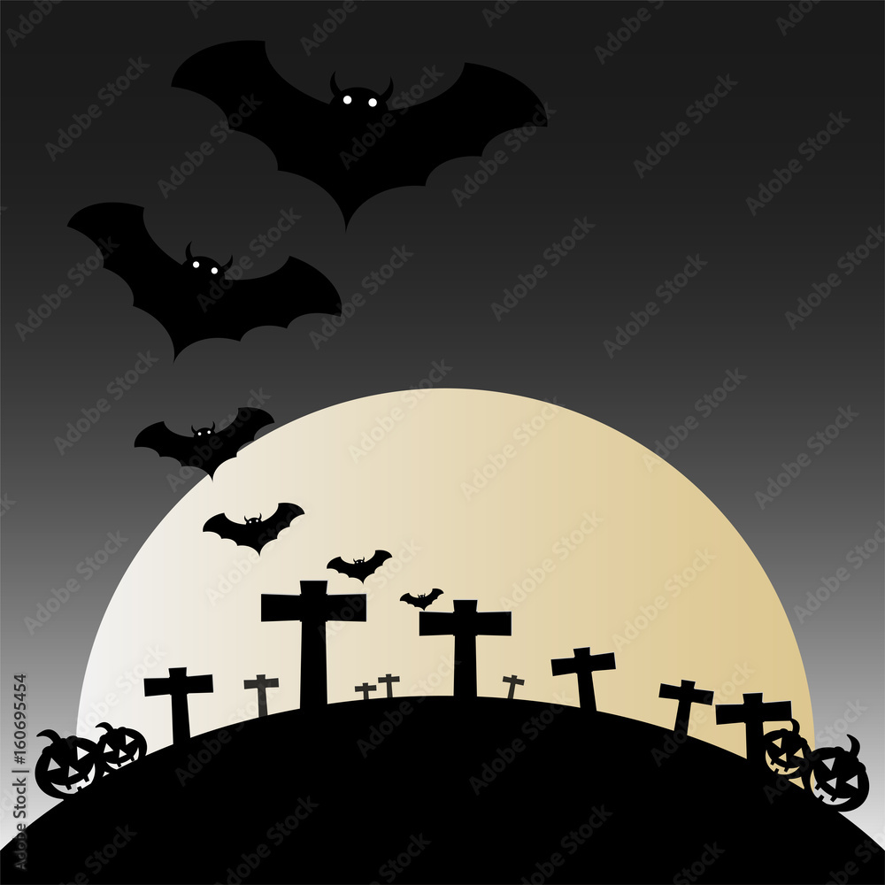 happy halloween background with bats and pumpkin vector illustrations.