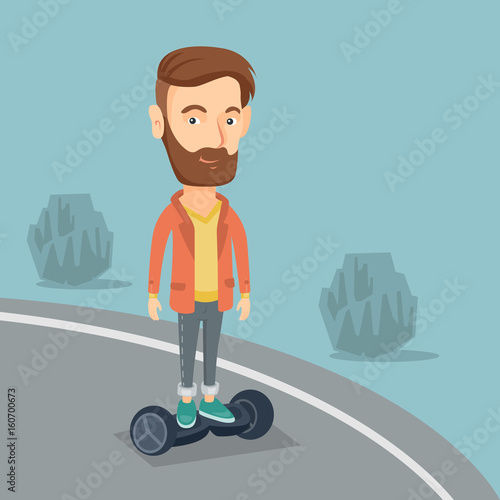 Man riding on self-balancing electric scooter.