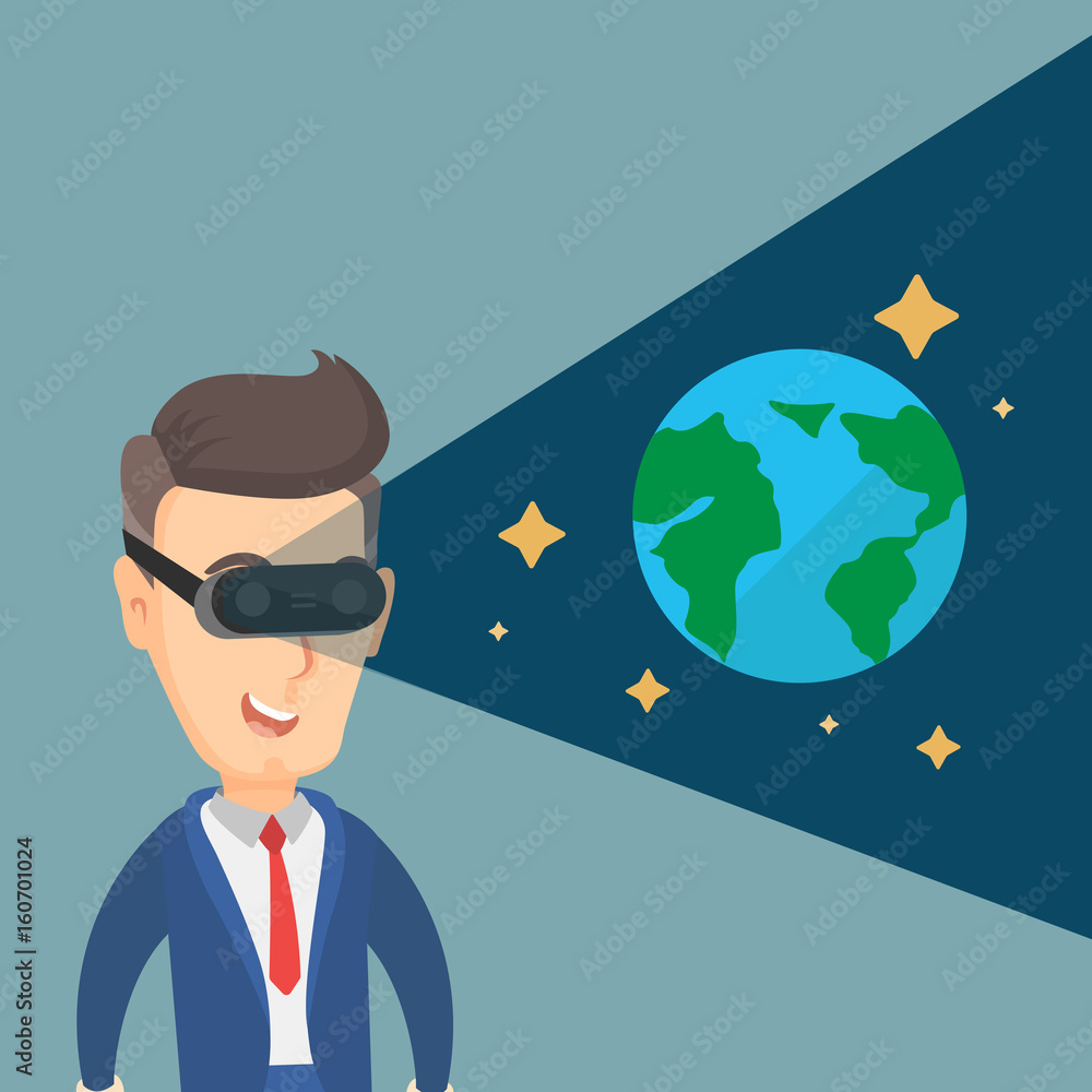 Man in vr headset getting in open space. Man in vr headset getting in open space.
