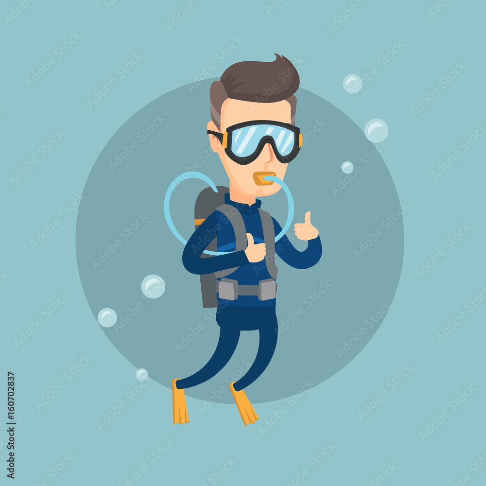 Man diving with scuba and showing ok sign. Man diving with scuba and showing ok sign.