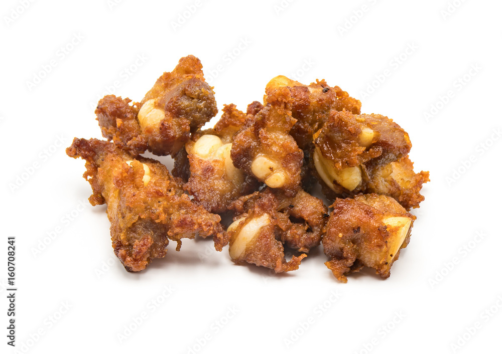 Fried pork bone ribs on white background. Fried pork bone ribs on white background.
